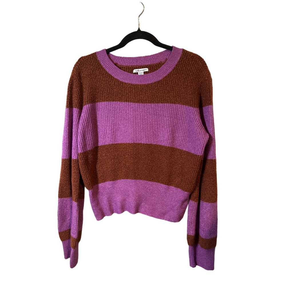 American Eagle Outfitters Sweater Brown Purple Stripe Size XL Ribbed Crew Neck